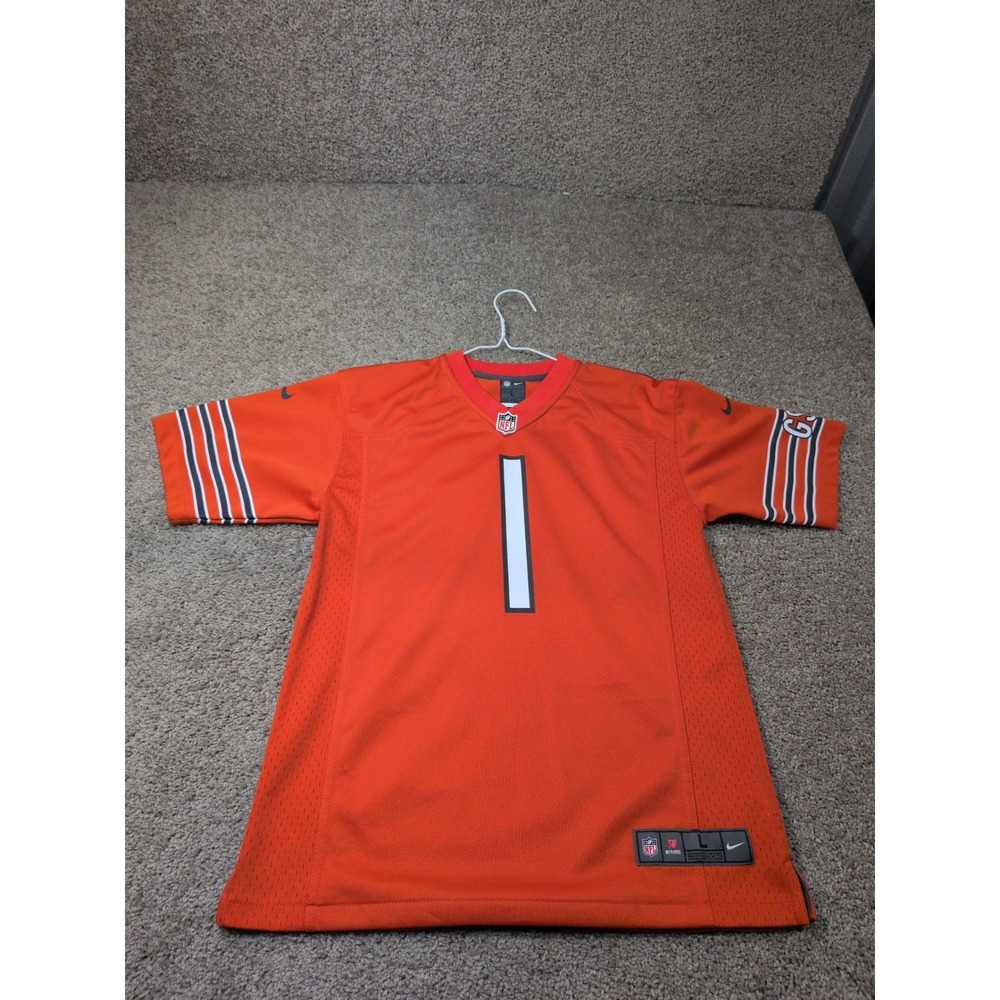 Nike Chicago Bears Justin Fields 1 Orange On Field Jersey Youth Large 14/16 NFL